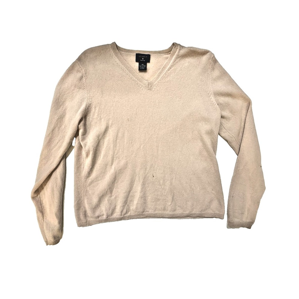 Studio G 100% Cashmere V-Neck Sweater Womens Petite PM Blush‎ Pink Soft Knit